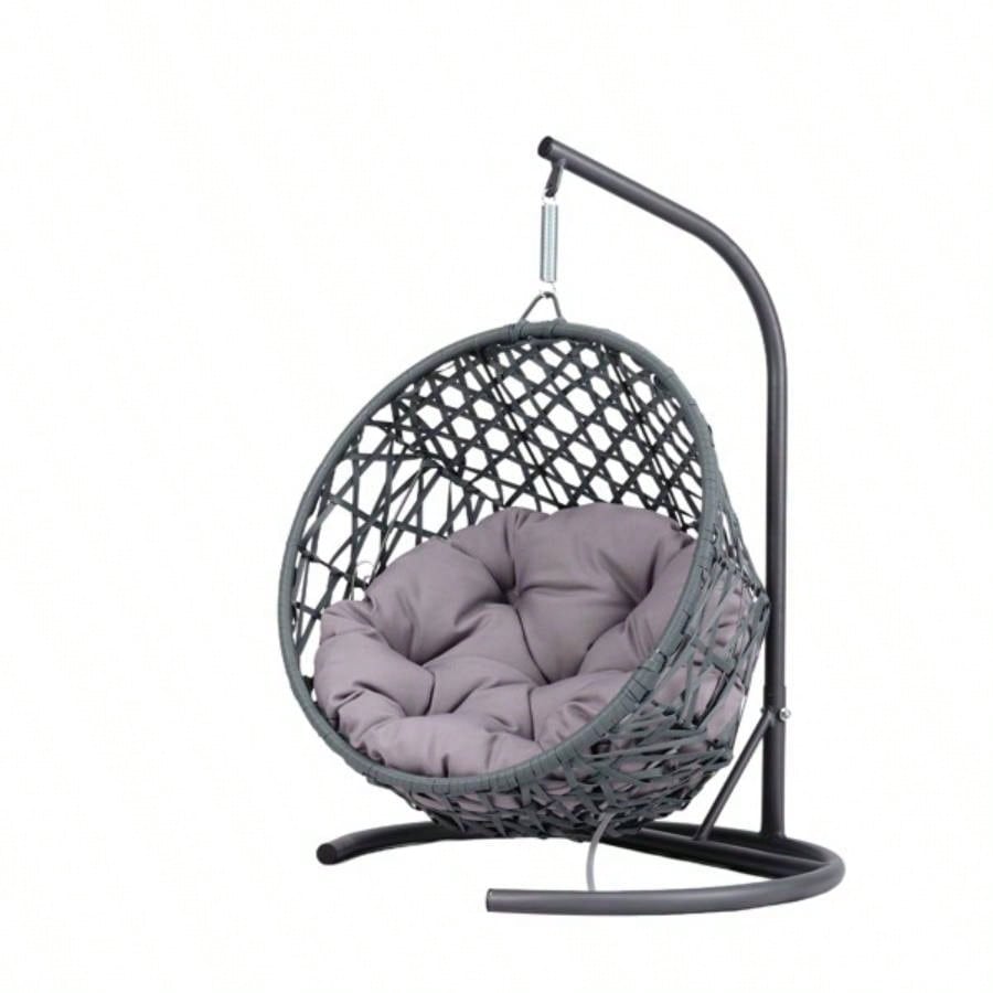 Swing Bed with Stand Cushion, Chair with Rattan Wicker Appearance, Indoor Hanging Swinging Bed Cats, Small Dogs, and Small Animals, Gray