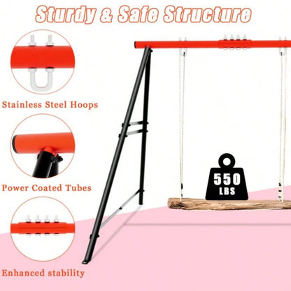 Swing Sets Backyard, Swingset Outdoor Kids, Toddler Porch Swing, Metal A - Frame Swing Stand Indoor, Adult Backyard Swing Frame, Easy to Assemble, Red without Swing