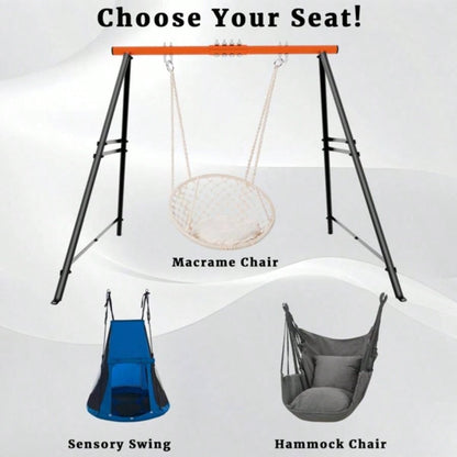 Swing Sets Backyard, Swingset Outdoor Kids, Toddler Porch Swing, Metal A - Frame Swing Stand Indoor, Adult Backyard Swing Frame, Easy to Assemble, Orange without Swing