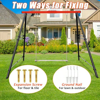Swing Sets Backyard, Swingset Outdoor Kids, Toddler Porch Swing, Metal A - Frame Swing Stand Indoor, Adult Backyard Swing Frame, Easy to Assemble, Red without Swing