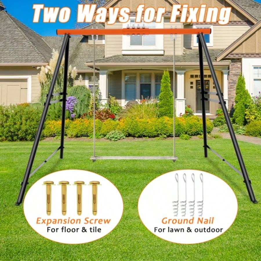 Swing Sets Backyard, Swingset Outdoor Kids, Toddler Porch Swing, Metal A - Frame Swing Stand Indoor, Adult Backyard Swing Frame, Easy to Assemble, Orange without Swing