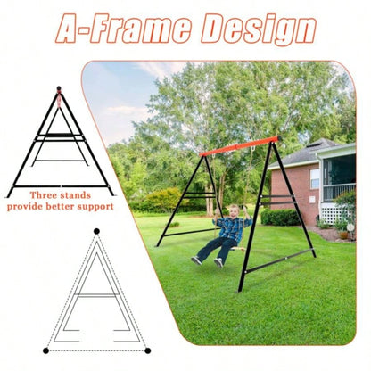 Swing Sets Backyard, Swingset Outdoor Kids, Toddler Porch Swing, Metal A - Frame Swing Stand Indoor, Adult Backyard Swing Frame, Easy to Assemble, Red without Swing