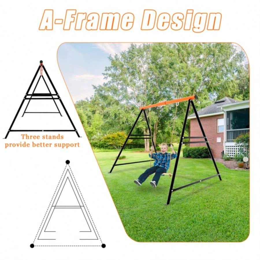 Swing Sets Backyard, Swingset Outdoor Kids, Toddler Porch Swing, Metal A - Frame Swing Stand Indoor, Adult Backyard Swing Frame, Easy to Assemble, Orange without Swing