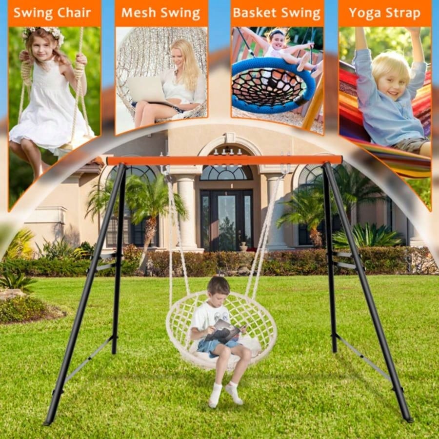 Swing Sets Backyard, Swingset Outdoor Kids, Toddler Porch Swing, Metal A - Frame Swing Stand Indoor, Adult Backyard Swing Frame, Easy to Assemble, Orange without Swing