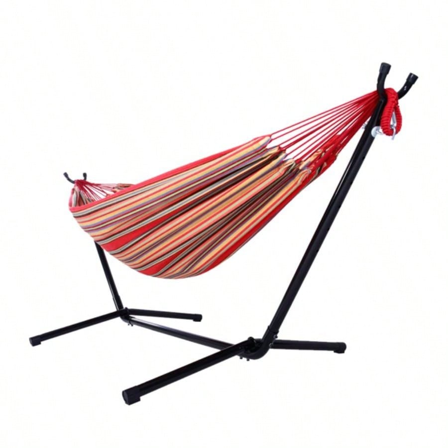 Portable Outdoor Polyester Hammock Set Red