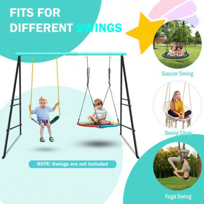 Swing Stand Frame, Swing Set Frame Both Kids and Adults, 500 Lbs Heavy - Duty Metal A - Frame Backyard Swing Indoor Outdoor, GreenFrame Only