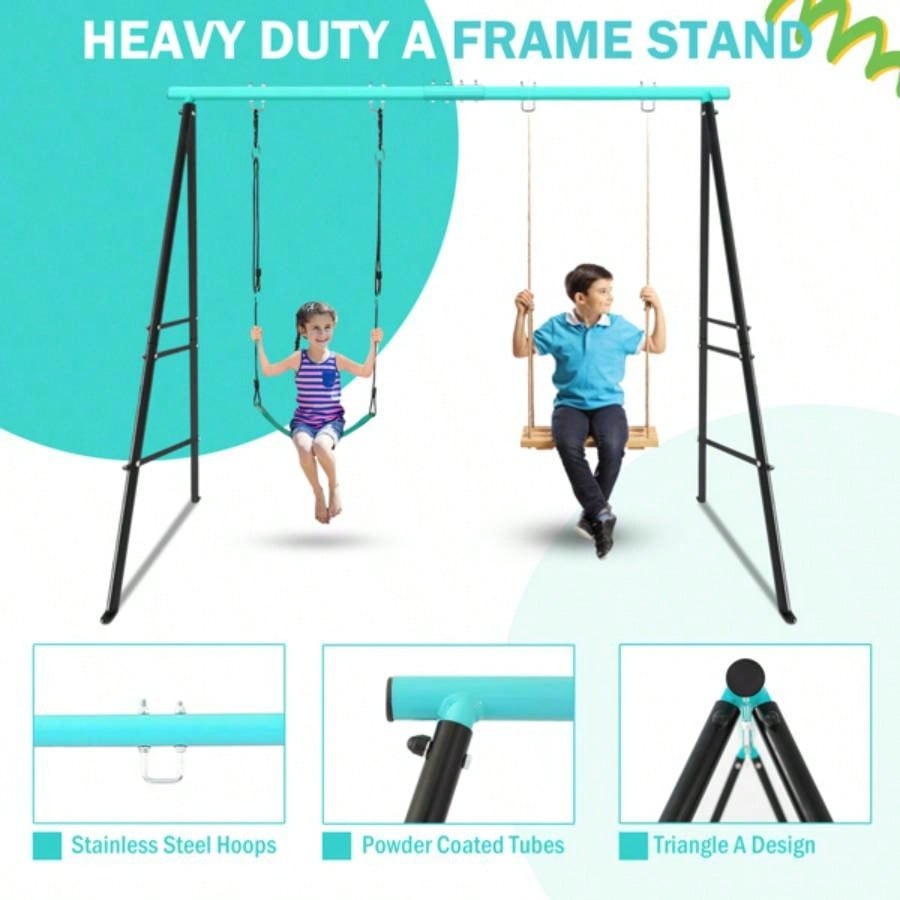 Swing Stand Frame, Swing Set Frame Both Kids and Adults, 500 Lbs Heavy - Duty Metal A - Frame Backyard Swing Indoor Outdoor, GreenFrame Only
