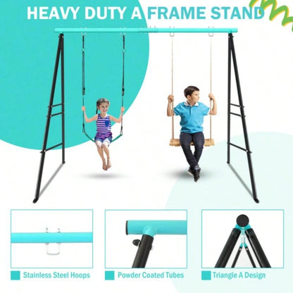 Swing Stand Frame, Swing Set Frame Both Kids and Adults, 500 Lbs Heavy - Duty Metal A - Frame Backyard Swing Indoor Outdoor, GreenFrame Only