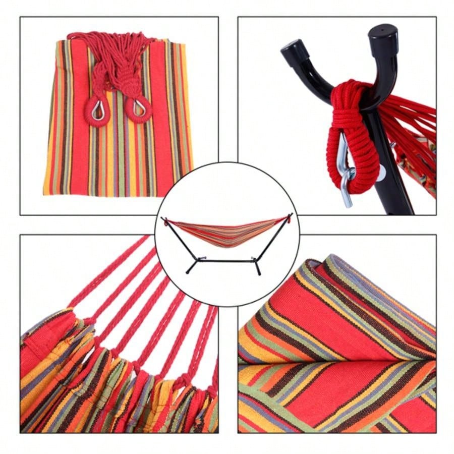 Portable Outdoor Polyester Hammock Set Red
