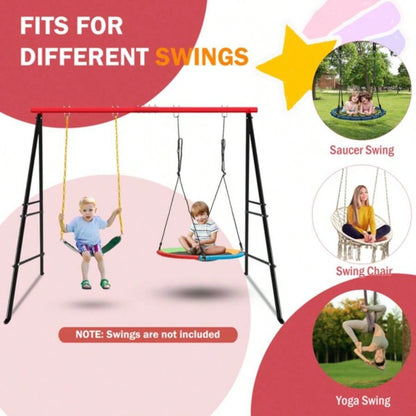 Swing Stand Frame, Swing Set Frame Both Kids and Adults, 500 Lbs Heavy - Duty Metal A - Frame Backyard Swing Indoor Outdoor, RedFrame Only