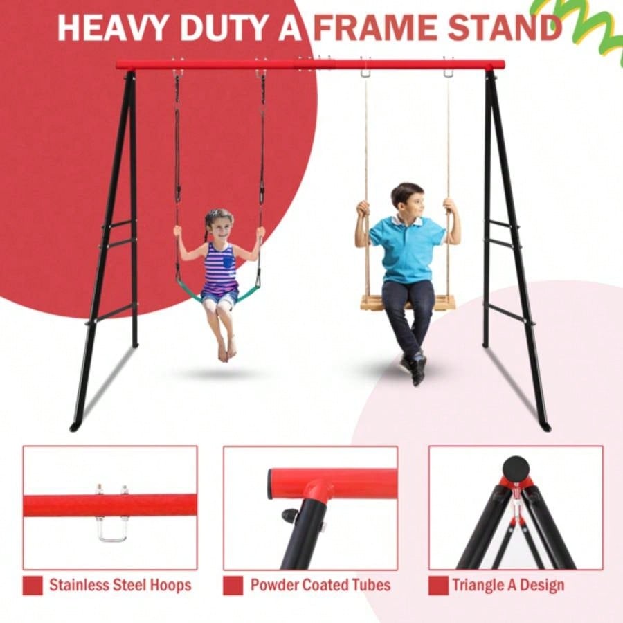 Swing Stand Frame, Swing Set Frame Both Kids and Adults, 500 Lbs Heavy - Duty Metal A - Frame Backyard Swing Indoor Outdoor, RedFrame Only
