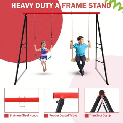 Swing Stand Frame, Swing Set Frame Both Kids and Adults, 500 Lbs Heavy - Duty Metal A - Frame Backyard Swing Indoor Outdoor, RedFrame Only