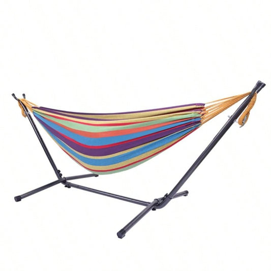 Portable Outdoor Polyester Hammock Set Black Background Silver Flower Colorful