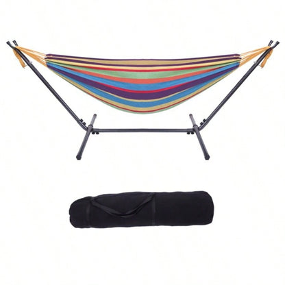 Portable Outdoor Polyester Hammock Set Black Background Silver Flower Colorful