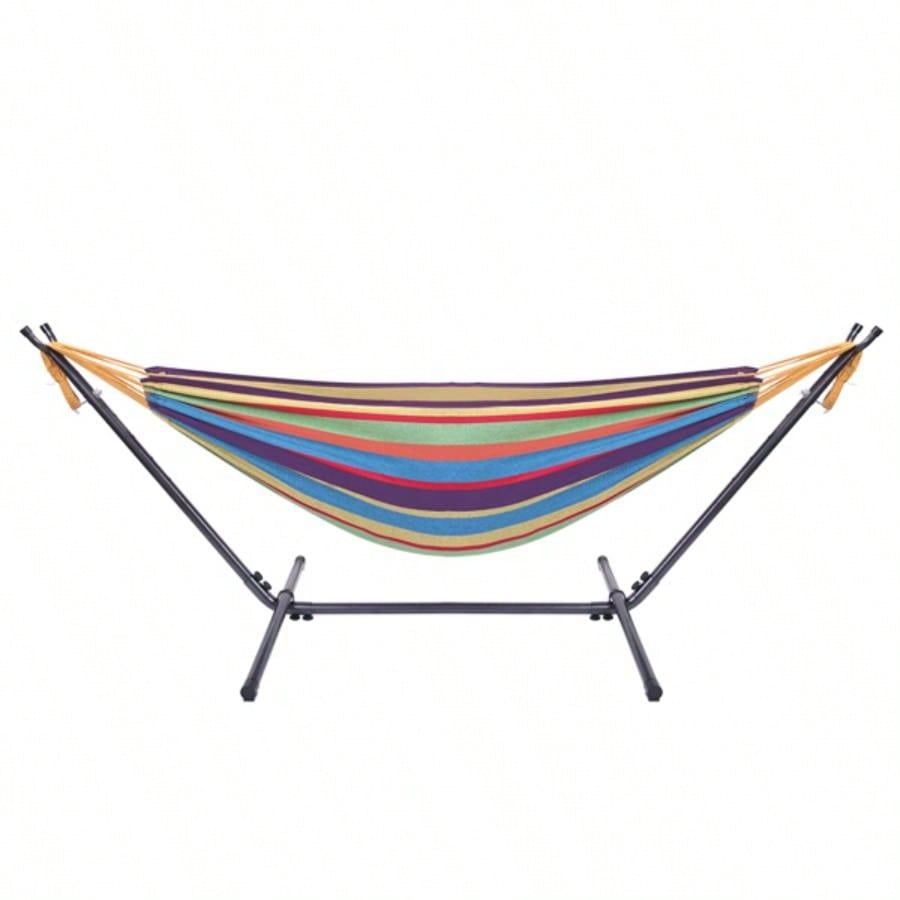 Portable Outdoor Polyester Hammock Set Black Background Silver Flower Colorful