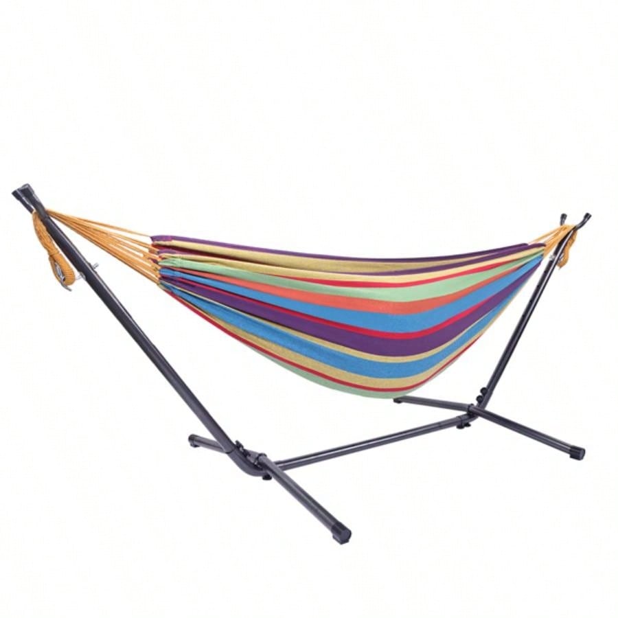 Portable Outdoor Polyester Hammock Set Black Background Silver Flower Colorful