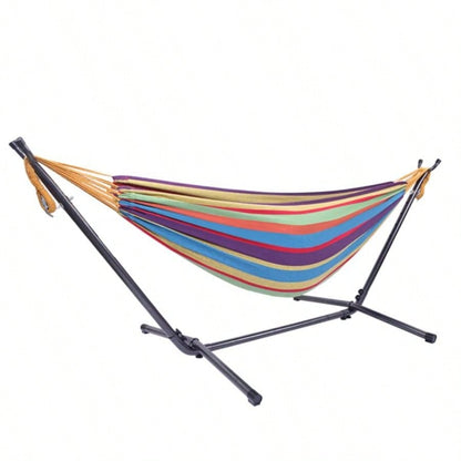 Portable Outdoor Polyester Hammock Set Black Background Silver Flower Colorful