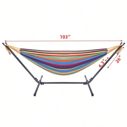 Portable Outdoor Polyester Hammock Set Black Background Silver Flower Colorful