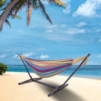 Portable Outdoor Polyester Hammock Set Black Background Silver Flower Colorful