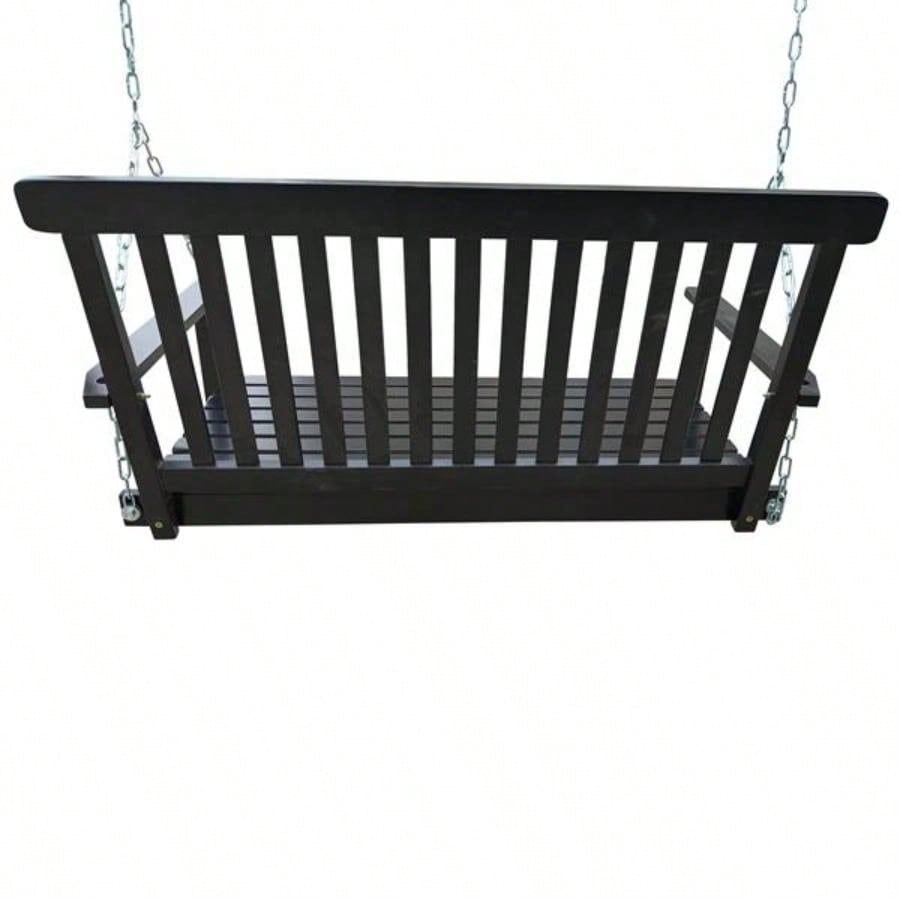 Front Porch Swing with Armrests, Wood Swing with Hanging Chains, Outdoor Patio, Garden Yard, porch, backyard, or sunroom, Easy to Assemble, black