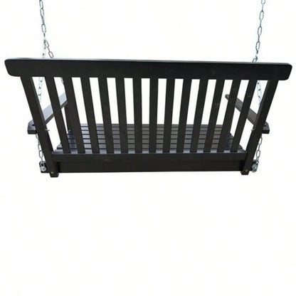 Front Porch Swing with Armrests, Wood Swing with Hanging Chains, Outdoor Patio, Garden Yard, porch, backyard, or sunroom, Easy to Assemble, black