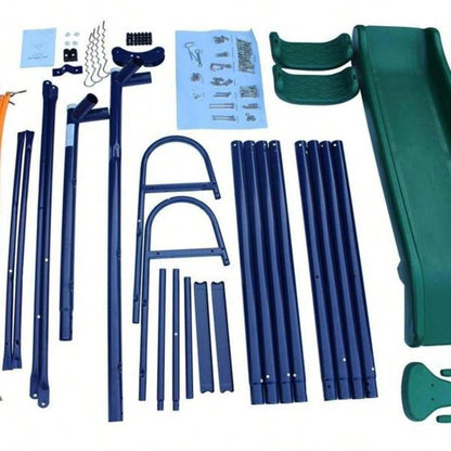 A - Frame Metal Swing Set/ Slide Blue, Green, Orange