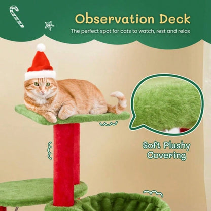 32in Scratching Posts Tower with Condo and Hammock, Themed Plush Tree with Massage Brush, Activity Center Indoor Cats
