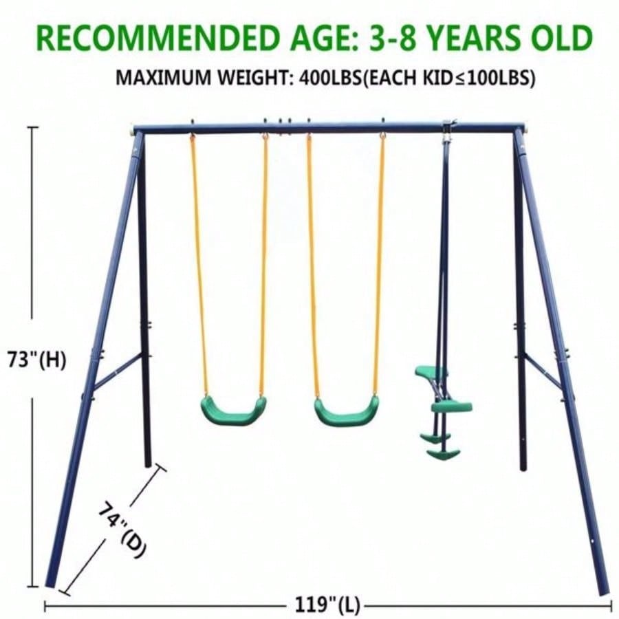 Metal Swing Set Outdoor with Glider Kids, Toddlers, Children