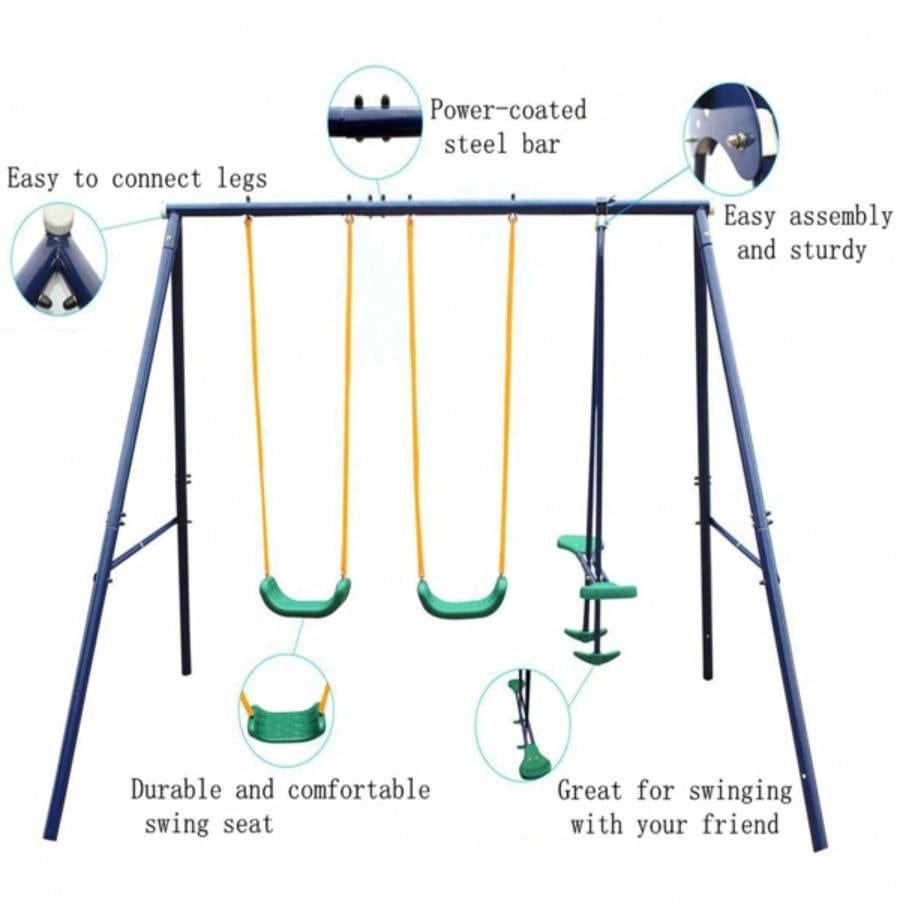 Metal Swing Set Outdoor with Glider Kids, Toddlers, Children