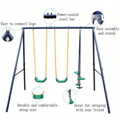 Metal Swing Set Outdoor with Glider Kids, Toddlers, Children