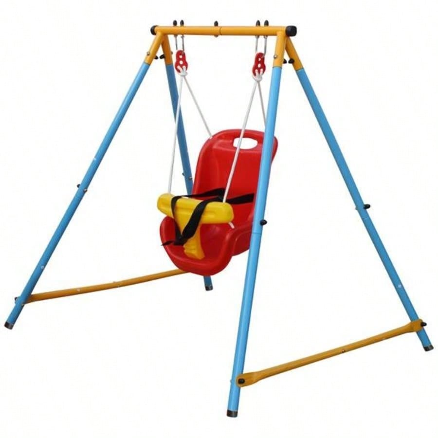 Toddler Indoor/Outdoor Metal Swing Set with Safety Belt Backyard