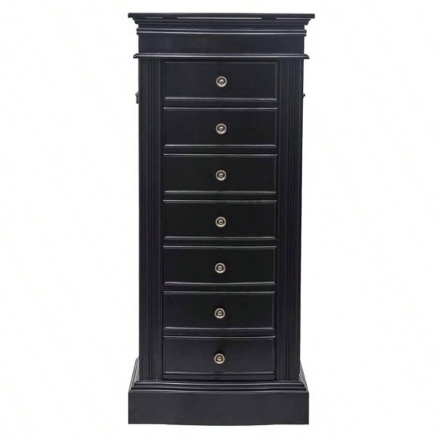 Jewelry Armoire with Mirror, Drawers 24 Necklace Hooks, 2 Side Swing DoorsBlack