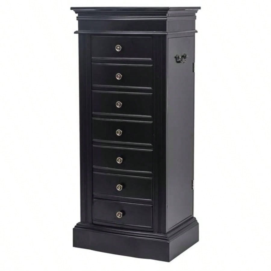 Jewelry Armoire with Mirror, Drawers 24 Necklace Hooks, 2 Side Swing DoorsBlack