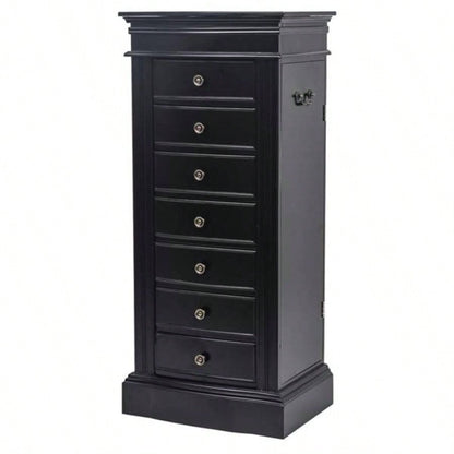 Jewelry Armoire with Mirror, Drawers 24 Necklace Hooks, 2 Side Swing DoorsBlack