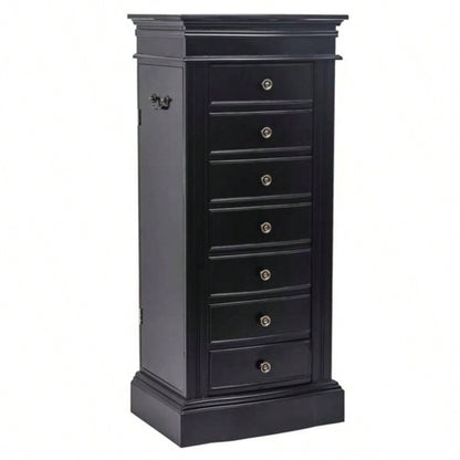 Jewelry Armoire with Mirror, Drawers 24 Necklace Hooks, 2 Side Swing DoorsBlack