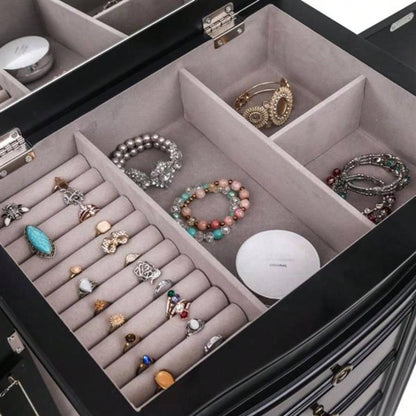 Jewelry Armoire with Mirror, Drawers 24 Necklace Hooks, 2 Side Swing DoorsBlack
