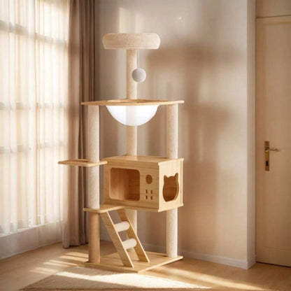 48.8 Modern Tower, Wood Tree Tower Indoor Cats, Treewith Sisal - Covered Scratching Posts and Top Perch, Condo with Acrylic Hammock Small Large Cats