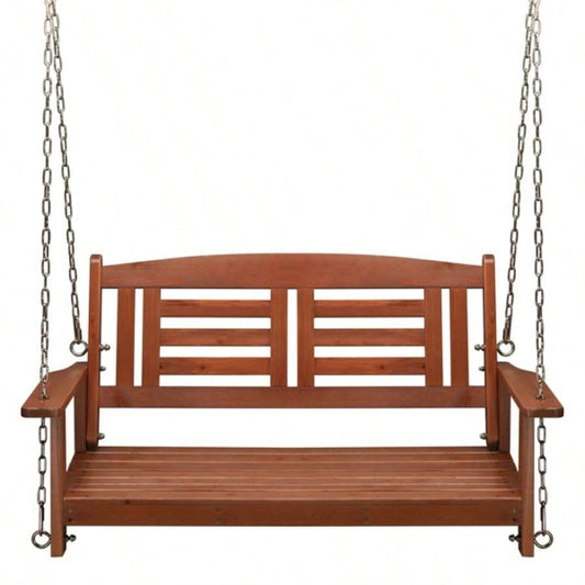 112*53*52cm 500lbs With Chain Double Wooden Swing Reddish Brown
