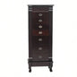 Standing Jewelry Armoire Cabinet Makeup Mirror and Top Divided Storage Organizer, Large Standing Jewelry Armoire Storage Chest with Drawers, 2 Swing Doors, 16 Necklace Hooks, Dark Brown Beige Flann