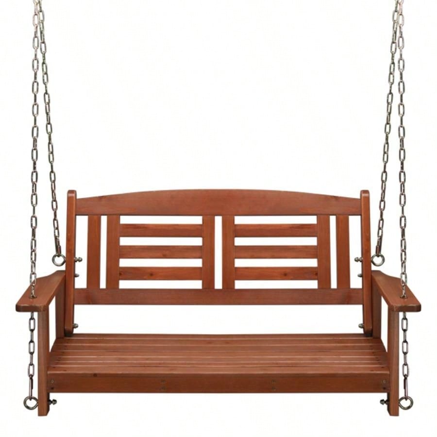 112*53*52cm 500lbs With Chain Double Wooden Swing Reddish Brown