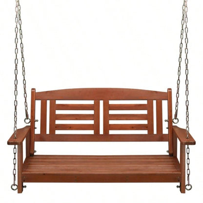 112*53*52cm 500lbs With Chain Double Wooden Swing Reddish Brown