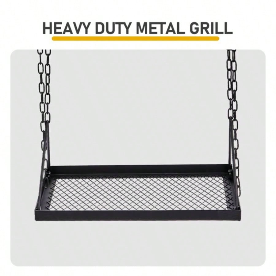 Grill Swing Campfire Grill Stand with Iron Grill Grate, Collapsible Campfire Cooking Rack with Hooks and Carry Bag, Portable Cookware Hanging Rack Outdoor Camping Bonfire Cookware Dutch Oven, Bl