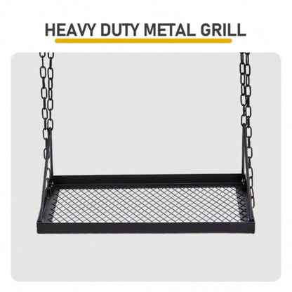 Grill Swing Campfire Grill Stand with Iron Grill Grate, Collapsible Campfire Cooking Rack with Hooks and Carry Bag, Portable Cookware Hanging Rack Outdoor Camping Bonfire Cookware Dutch Oven, Bl