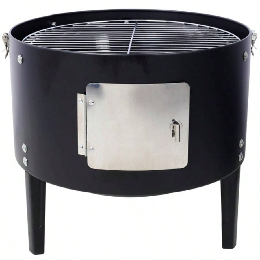 17 Inch Steel Charcoal Smoker, Heavy Duty Round BBQ Grill Outdoor Cooking, Black