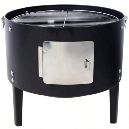 17 Inch Steel Charcoal Smoker, Heavy Duty Round BBQ Grill Outdoor Cooking, Black