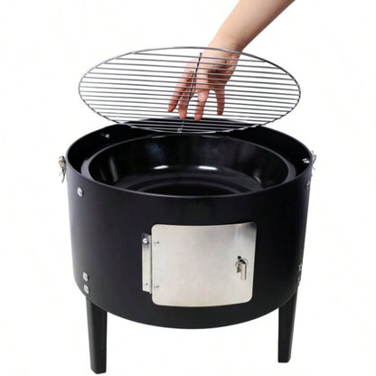 17 Inch Steel Charcoal Smoker, Heavy Duty Round BBQ Grill Outdoor Cooking, Black