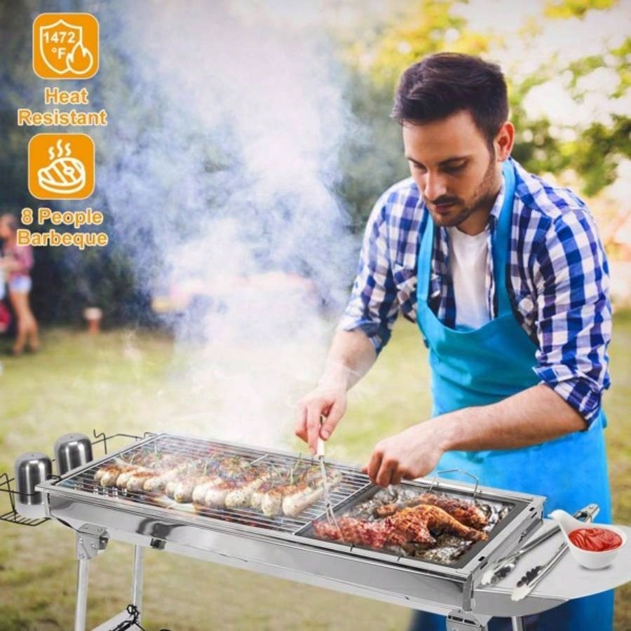 16.7x10x17.7in Portable Charcoal Grill Foldable BBQ Suitcase Grill Shelf Outdoor Camping Picnics Garden Grilling