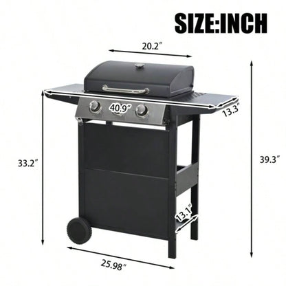 Propane Gas Grill 3 Barbecue Grill, Stainless Steel 26, 000 BTU Patio Garden Barbecue Grill with Two Shelves, Lid, Wheels and Bottle Opener