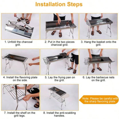 16.7x10x17.7in Portable Charcoal Grill Foldable BBQ Suitcase Grill Shelf Outdoor Camping Picnics Garden Grilling