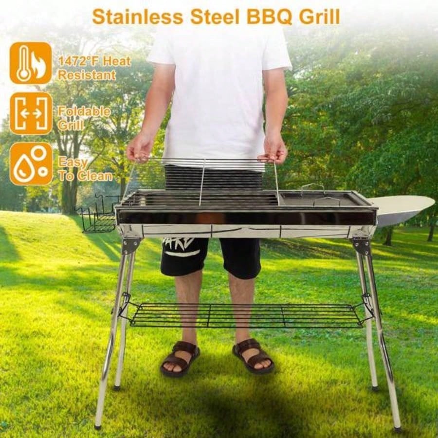 16.7x10x17.7in Portable Charcoal Grill Foldable BBQ Suitcase Grill Shelf Outdoor Camping Picnics Garden Grilling